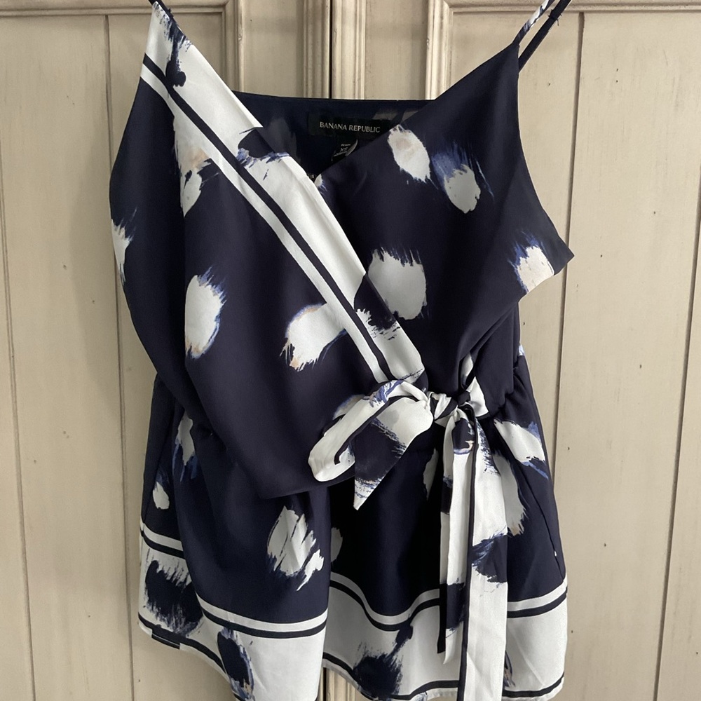 Banana Republic Blue and White Camisole Wrap Tie Front